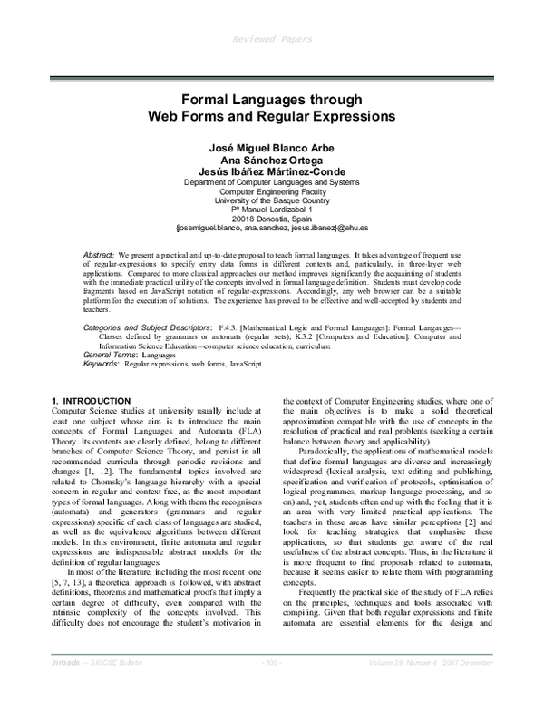 (PDF) Formal languages through web forms and regular expressions