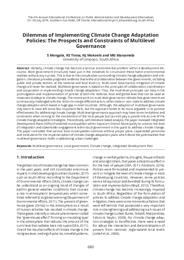 (PDF) Dilemmas of Implementing Climate Change Adaptation Policies: The ...
