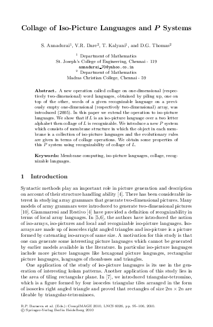 (PDF) Collage of Iso-Picture Languages and P Systems