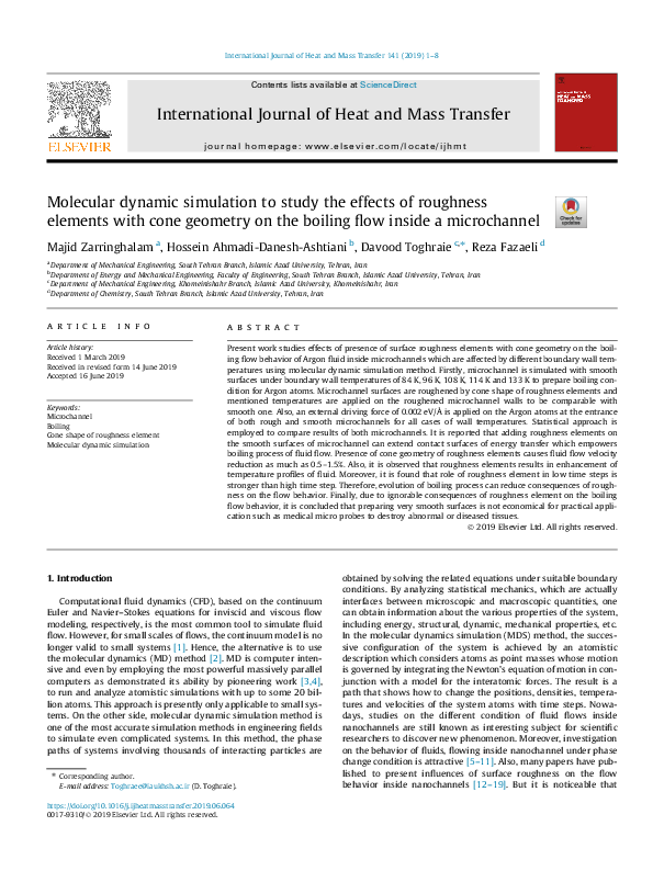 (PDF) Molecular dynamic simulation to study the effects of roughness ...
