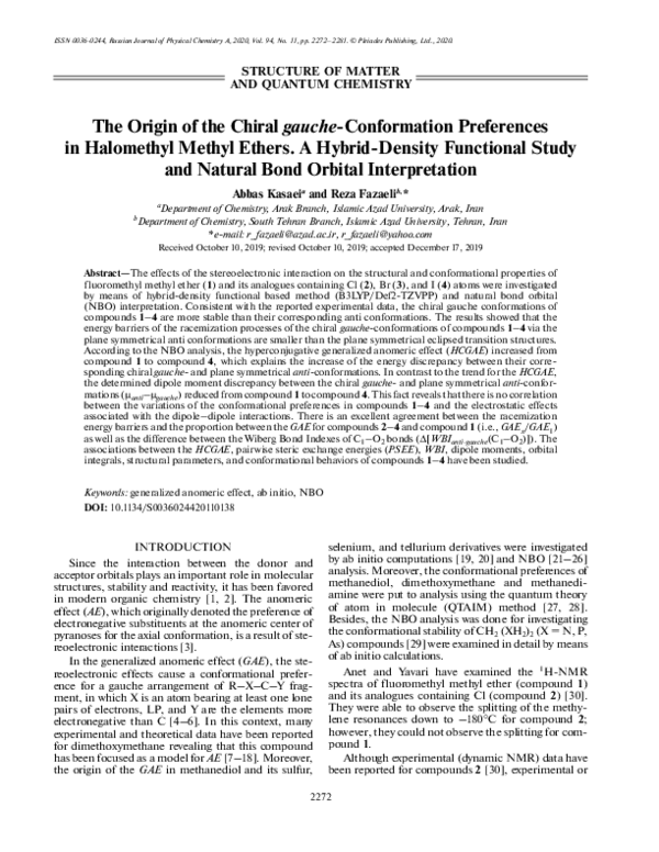 The Origin of the Chiral gauche-Conformation Preferences in Halomethyl Methyl Ethers. A Hybrid-Density Functional Study and Natural Bond Orbital Interpretation