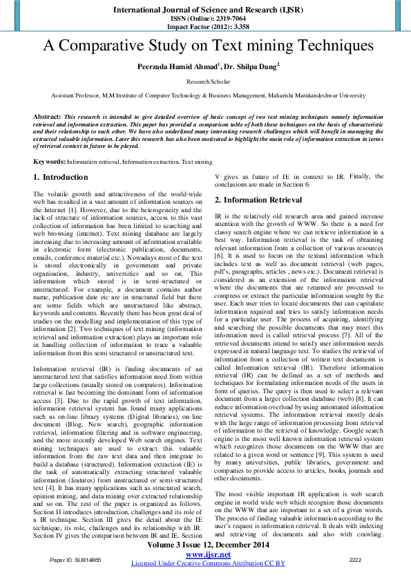 (PDF) A Comparative Study on Text mining Techniques