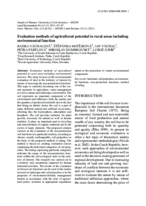 (PDF) Evaluation methods of agricultural potential in rural areas ...
