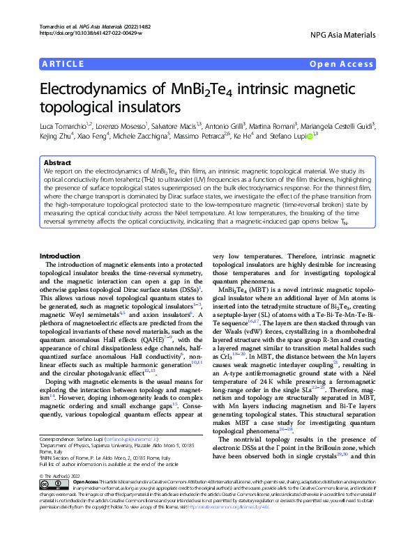 (PDF) Electrodynamics of MnBi2Te4 intrinsic magnetic topological insulators