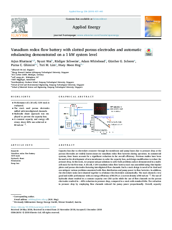 (PDF) Vanadium redox flow battery with slotted porous electrodes and ...