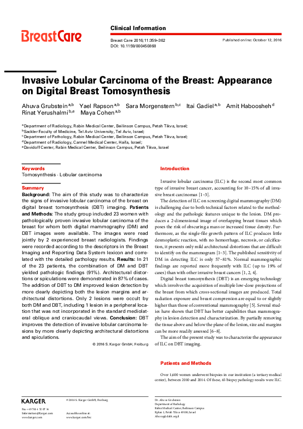 (PDF) Invasive Lobular Carcinoma of the Breast: Appearance on Digital ...