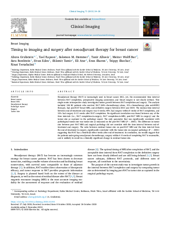 (PDF) Timing to imaging and surgery after neoadjuvant therapy for ...