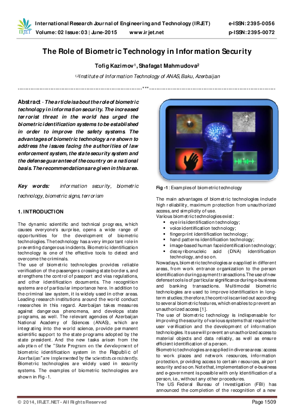 (PDF) The Role of Biometric Technology in Information Security