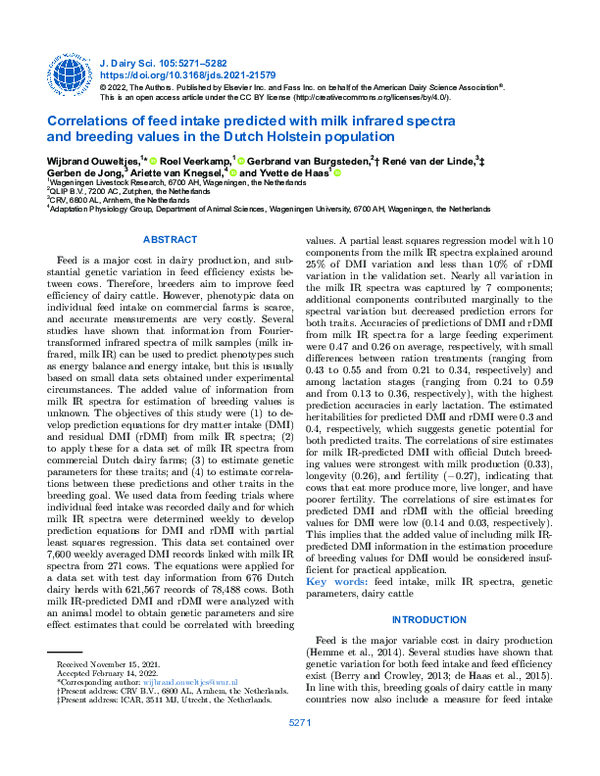 (PDF) Correlations of feed intake predicted with milk infrared spectra ...