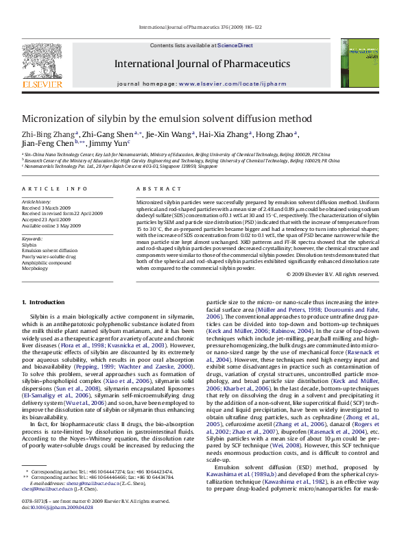 (PDF) Micronization of silybin by the emulsion solvent diffusion method