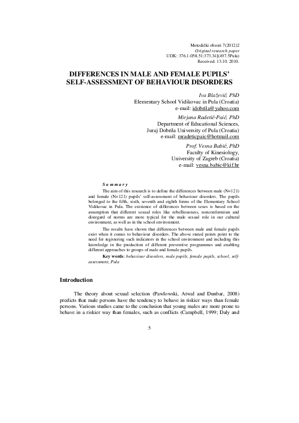 (PDF) Differences in Male and Female Pupils’ Self-Assessment of ...