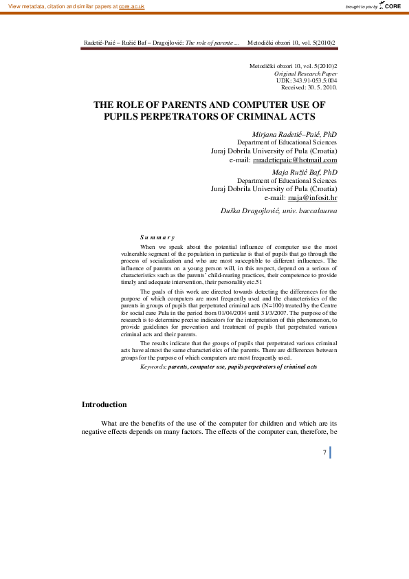 (PDF) The Role of Parents and Computer Use of Pupils Perpetrators of ...