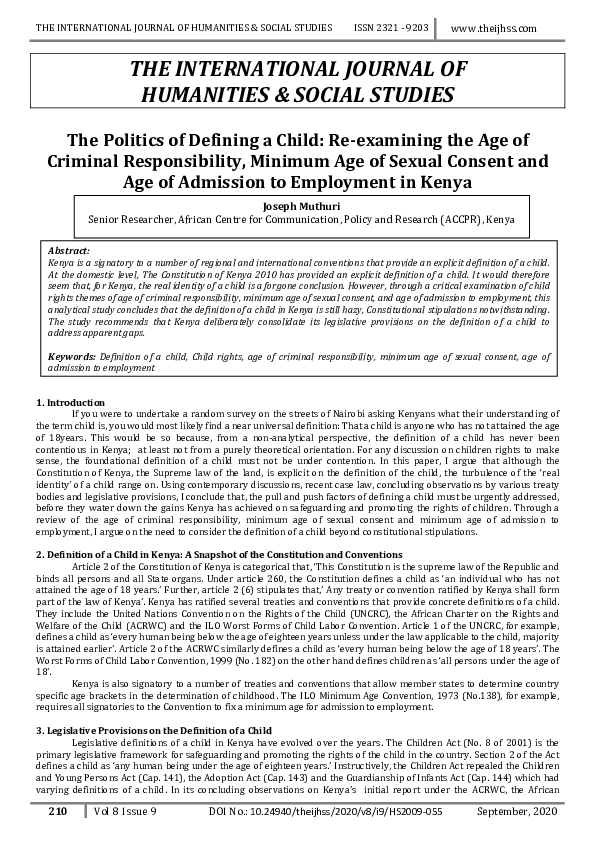 (PDF) The Politics of Defining a Child Reexamining the Age of