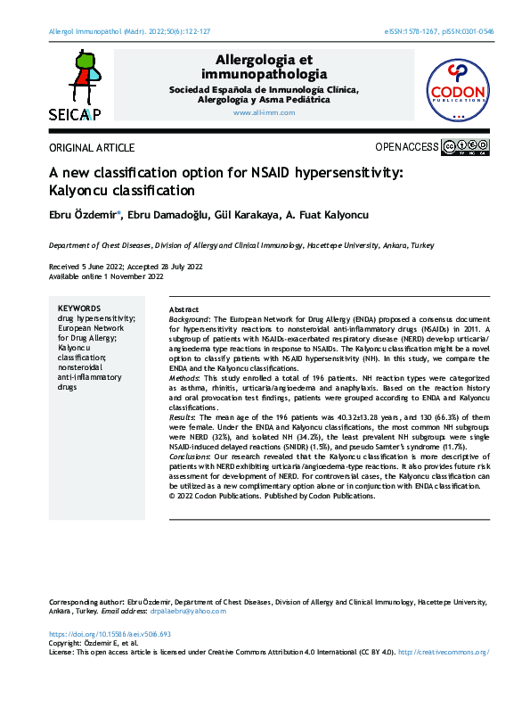 (PDF) A new classification option for NSAID hypersensitivity | ebru ...