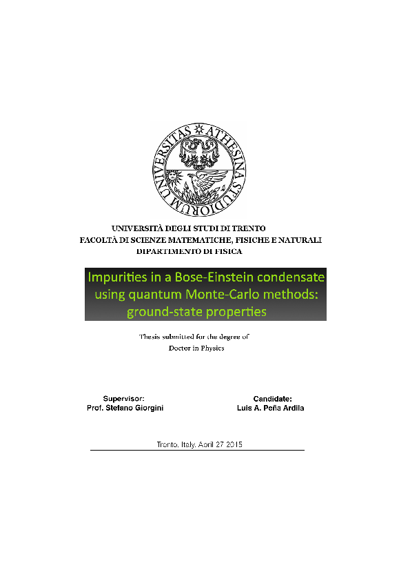 (PDF) Impurities in a Bose-Einstein condensate using quantum Monte ...