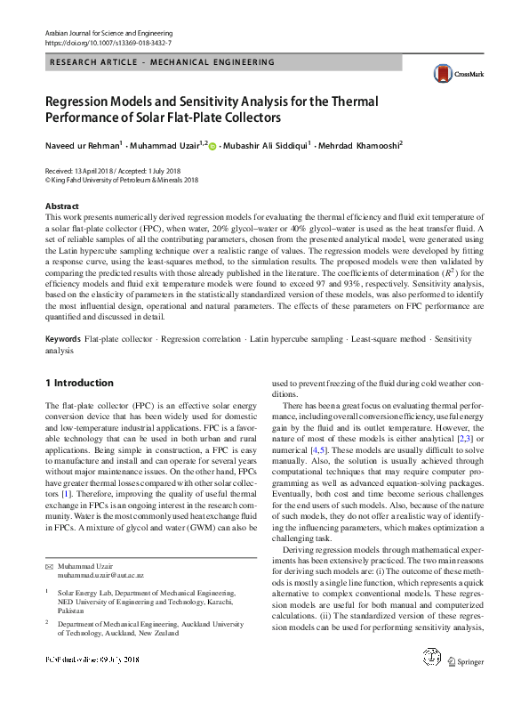 (PDF) Regression Models and Sensitivity Analysis for the Thermal ...