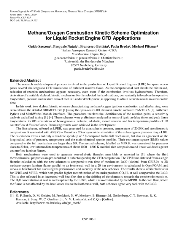 (PDF) Methane/Oxygen Combustion Kinetic Scheme Optimization for Liquid ...