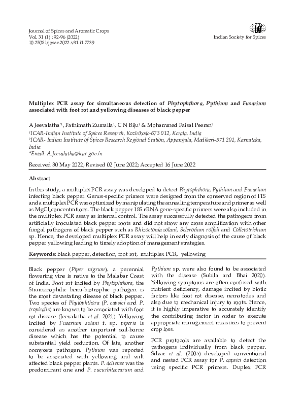 (PDF) Multiplex PCR assay for simultaneous detection of Phytophthora ...