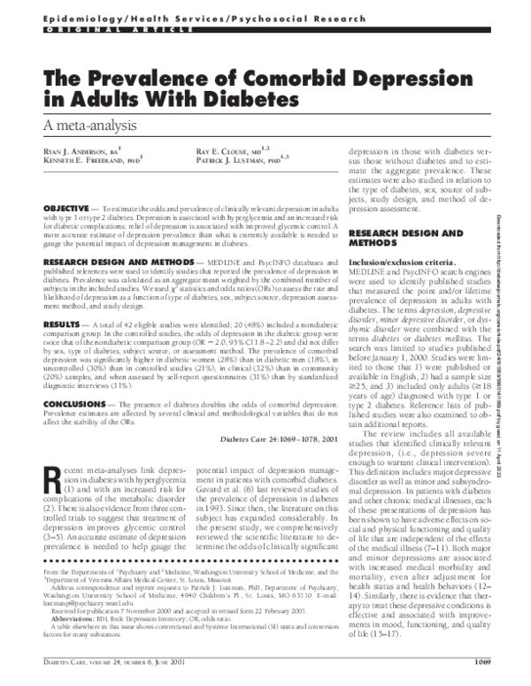 (PDF) The Prevalence of Comorbid Depression in Adults With Diabetes