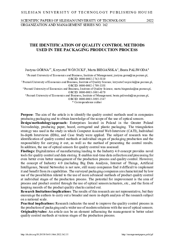(PDF) The identification of quality control methods used in the