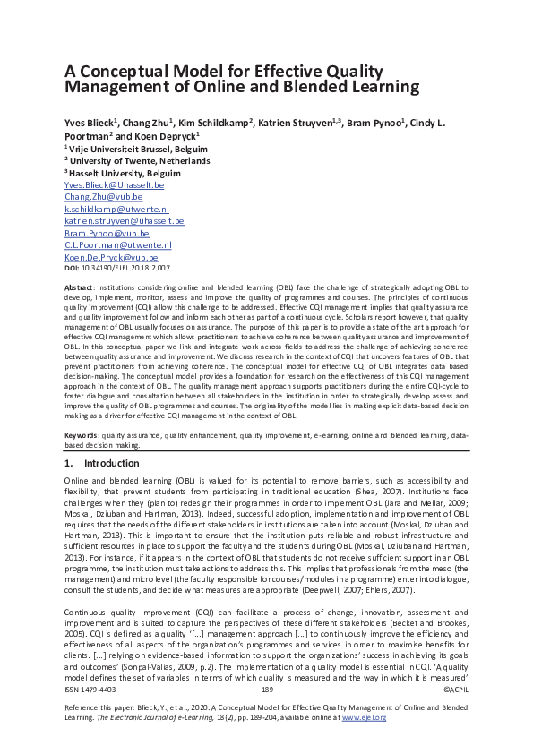 (PDF) A Conceptual Model for Effective Quality Management of Online and ...