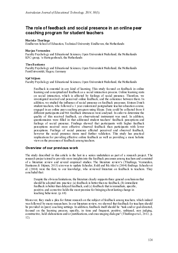 (PDF) The role of feedback and social presence in an online peer ...