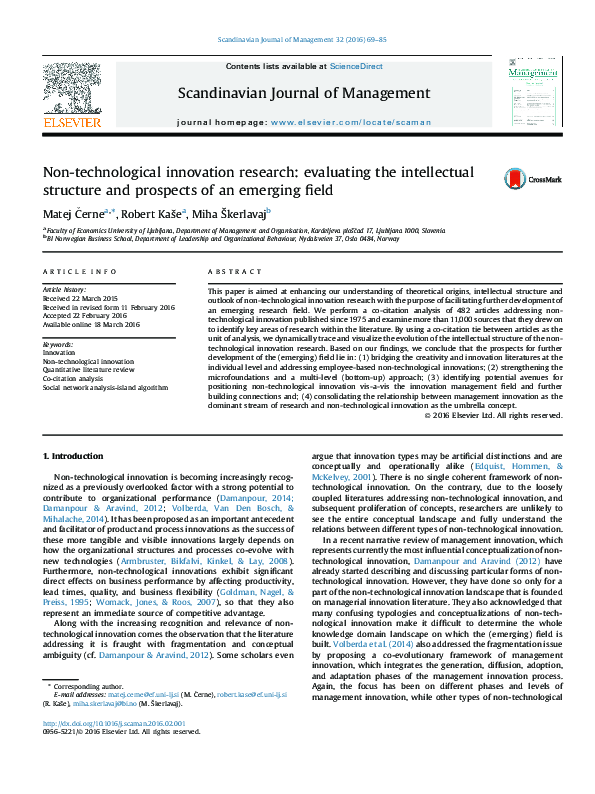 (PDF) Non-technological innovation research: evaluating the ...