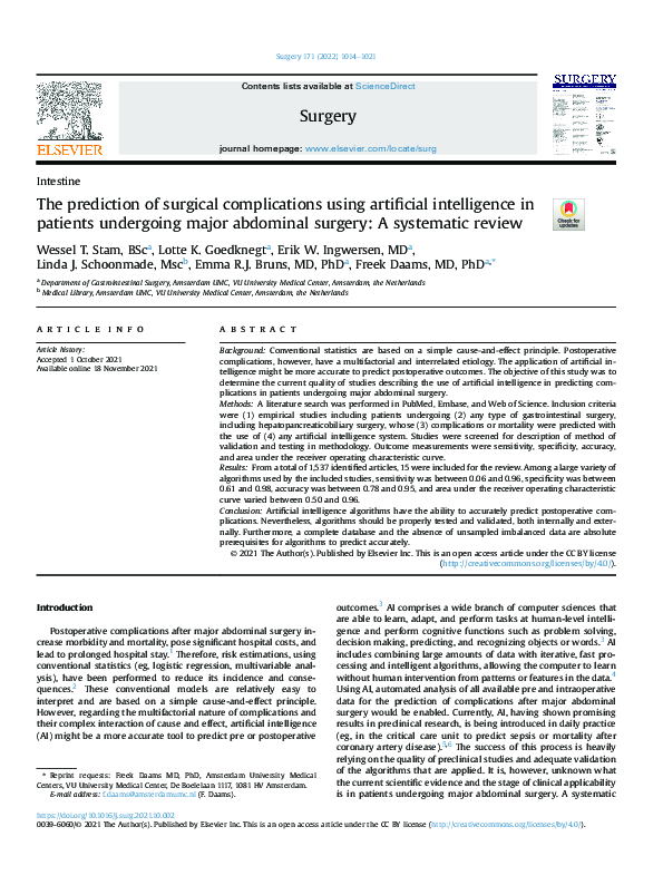 (PDF) The prediction of surgical complications using artificial ...
