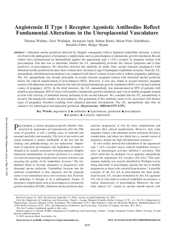 (PDF) Angiotensin II Type 1 Receptor Agonistic Antibodies Reflect ...