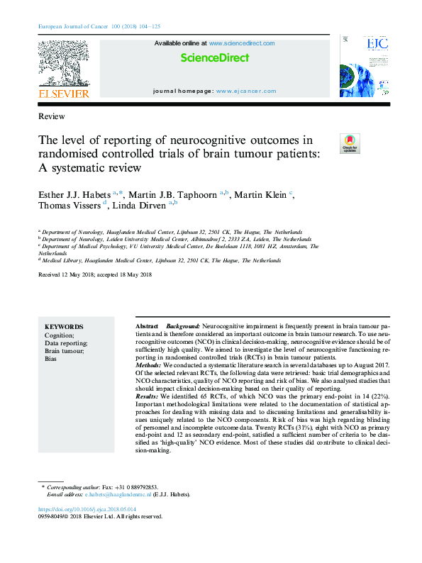 (PDF) The level of reporting of neurocognitive outcomes in randomised ...