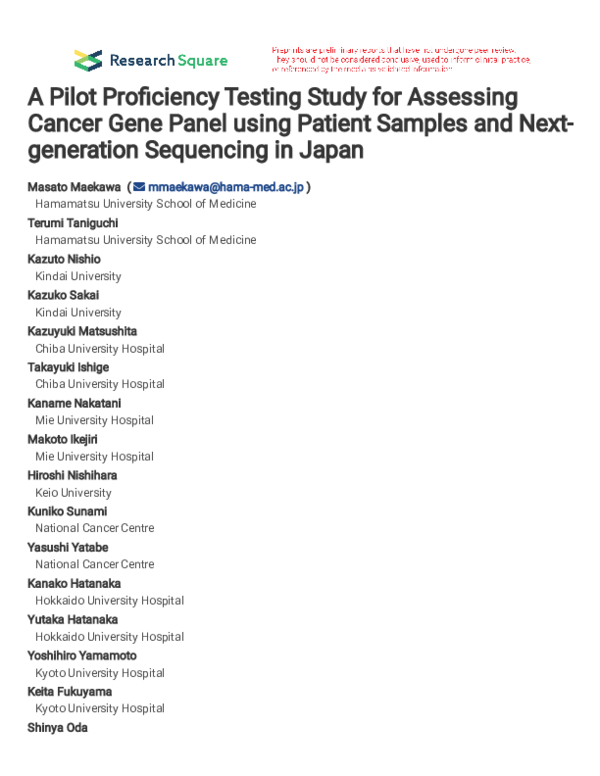 (PDF) A Pilot Proficiency Testing Study for Assessing Cancer Gene Panel ...