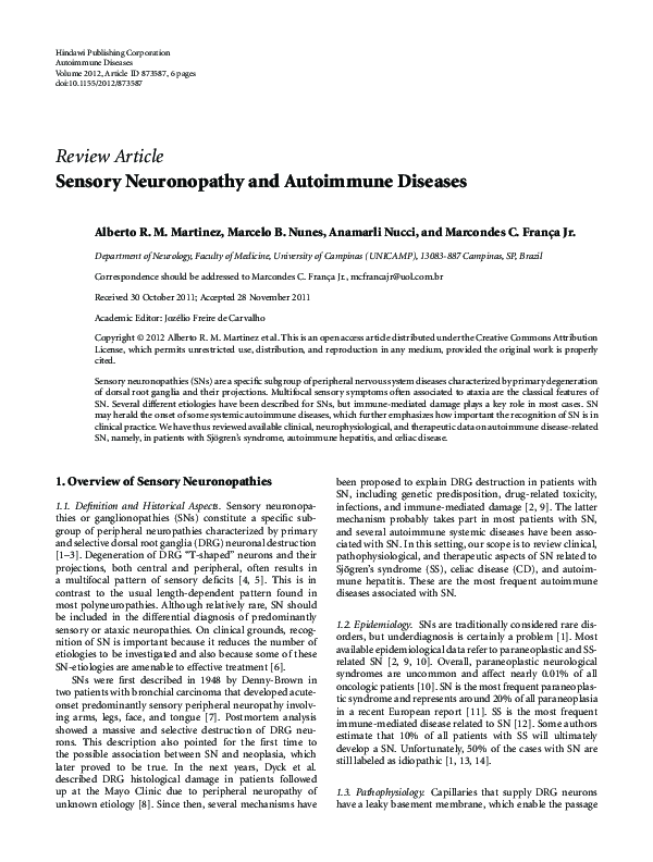 (PDF) Sensory Neuronopathy and Autoimmune Diseases Alberto Ramos