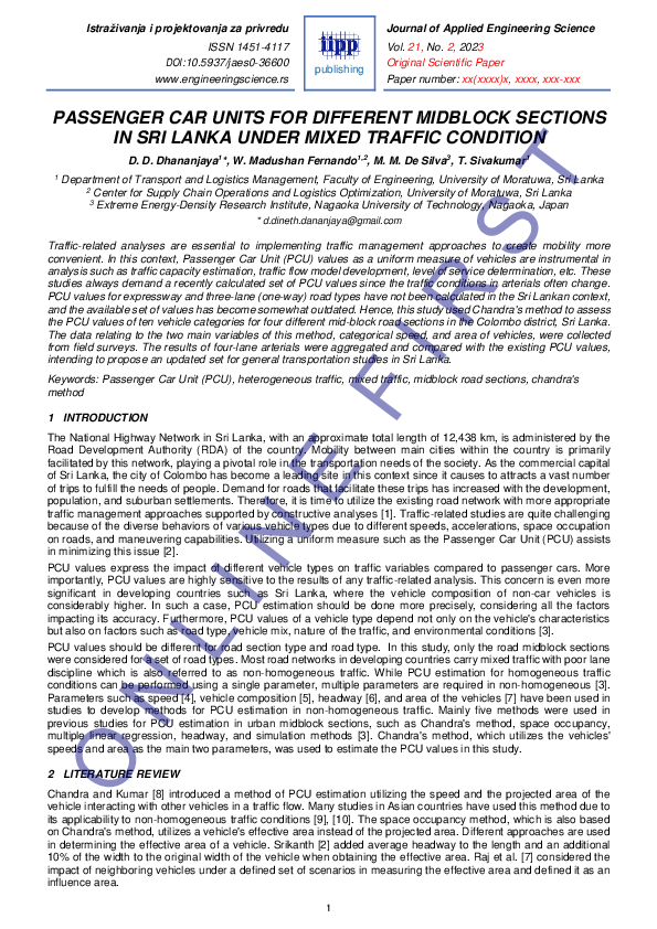 (PDF) PASSENGER CAR UNITS FOR DIFFERENT MIDBLOCK SECTIONS IN SRI LANKA UNDER MIXED TRAFFIC