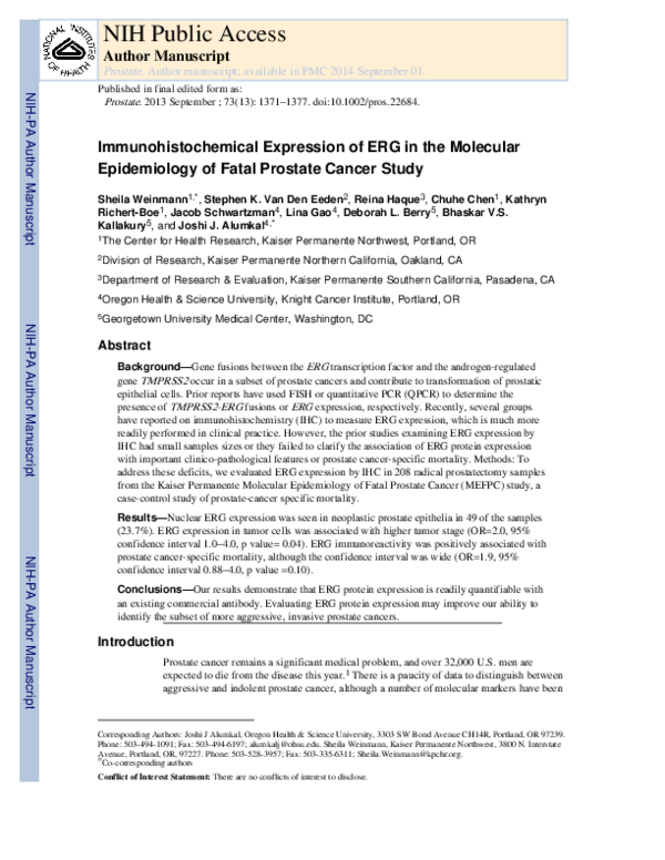 (PDF) Immunohistochemical expression of ERG in the molecular ...