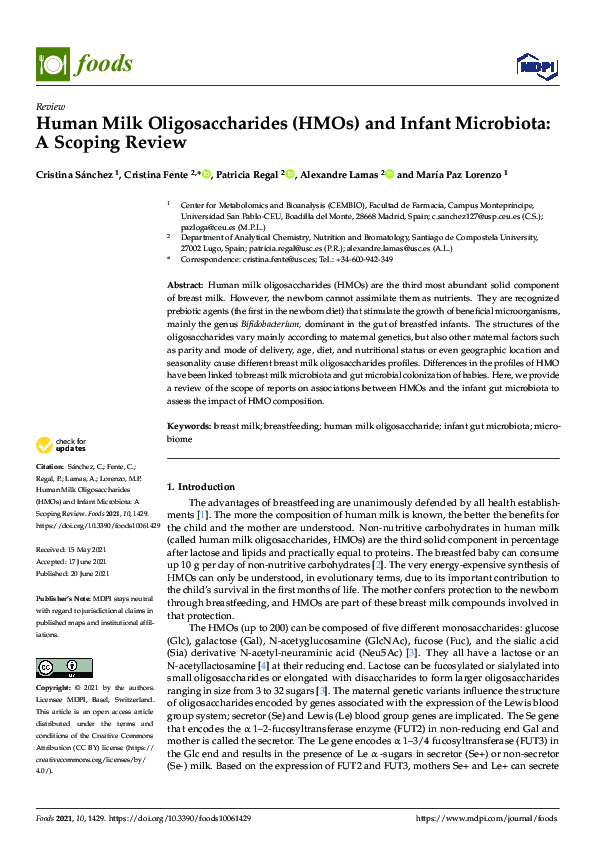 (PDF) Human Milk Oligosaccharides (HMOs) and Infant Microbiota: A ...