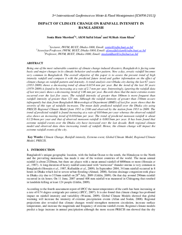 (PDF) Impact of Climate Change on Rainfall Intensity in Bangladesh
