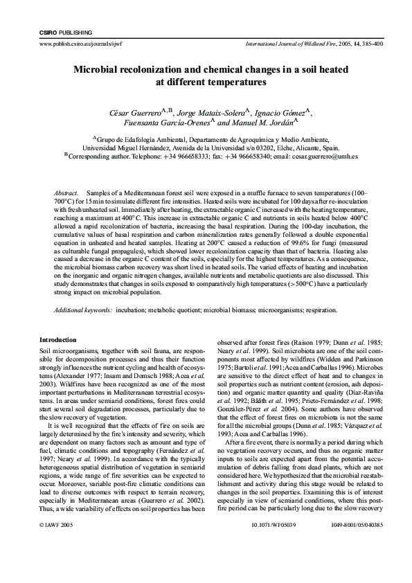 (PDF) Microbial recolonization and chemical changes in a soil heated at ...