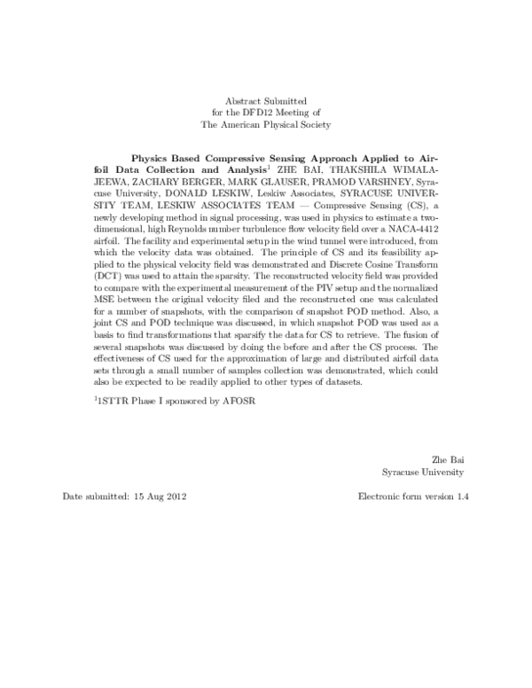 (PDF) Physics Based Compressive Sensing Approach Applied to Airfoil ...