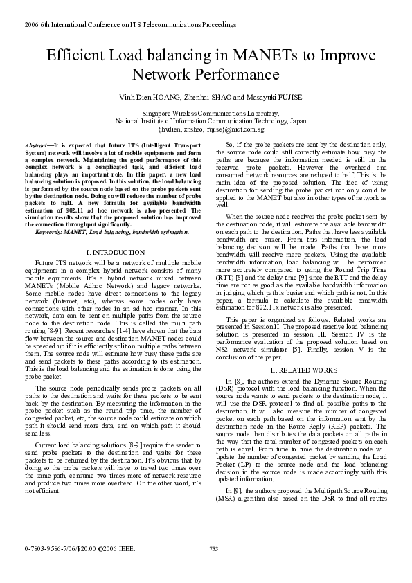 (PDF) Efficient Load Balancing in MANETS to Improve Network Performance