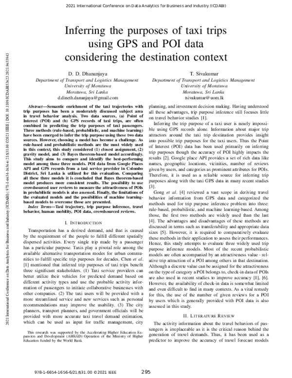 (PDF) Inferring the purposes of taxi trips using GPS and POI data ...