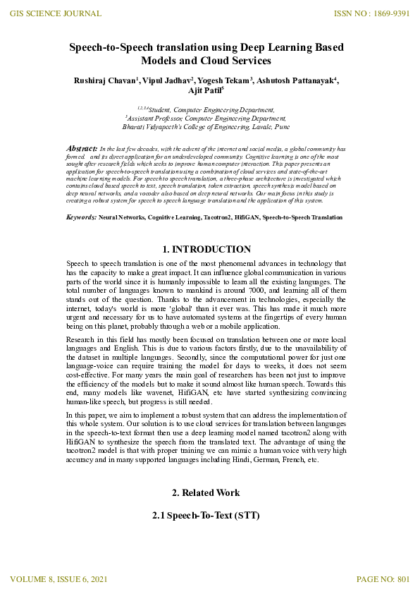 (PDF) Speech-to-Speech translation using Deep Learning Based Models and ...