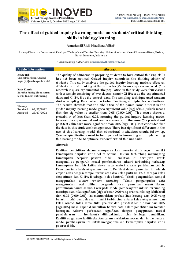 (PDF) The effect of guided inquiry learning model on students' critical ...