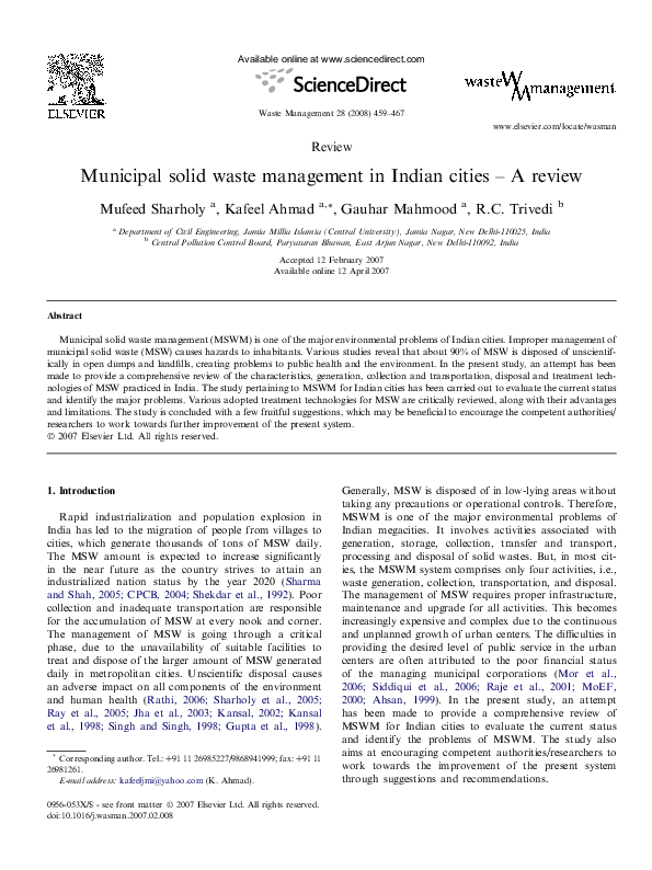 (PDF) Review of Municipal Waste Management in India