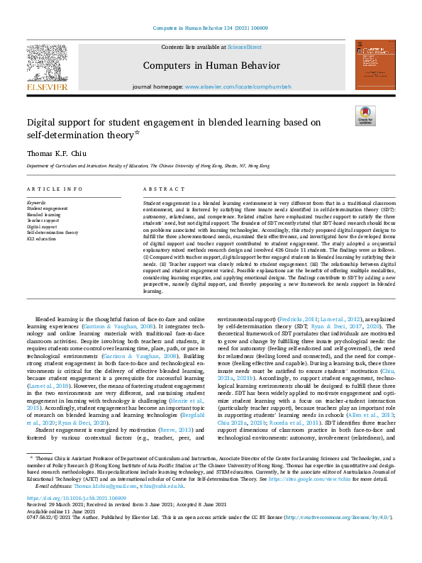 (PDF) Digital support for student engagement in blended learning based ...