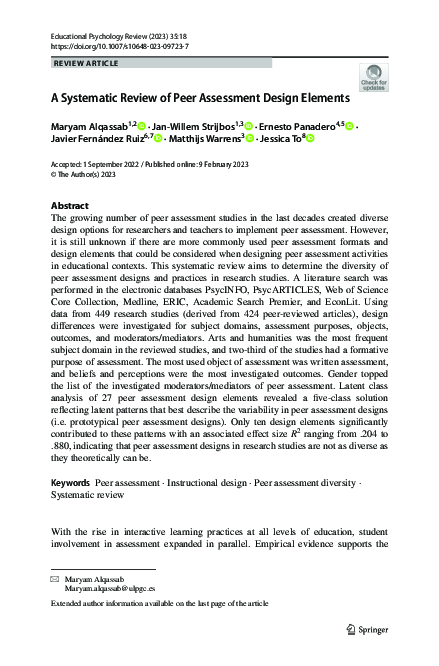 (PDF) A Systematic Review of Peer Assessment Design Elements