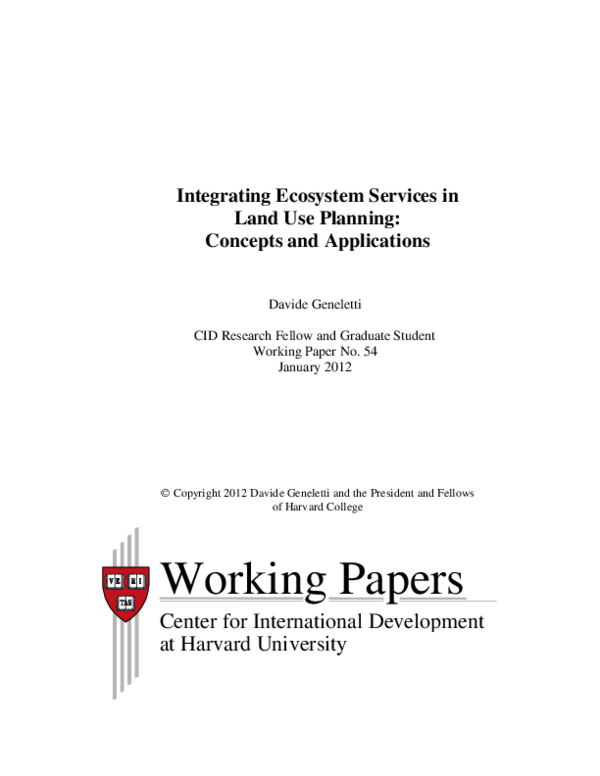 (PDF) Integrating Ecosystem Services in Land Use Planning: Concepts and ...