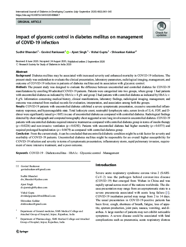 (PDF) Impact of glycemic control in diabetes mellitus on management of ...