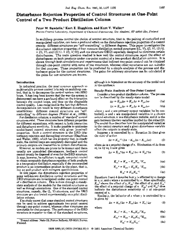 (PDF) Disturbance rejection properties of control structures at one ...
