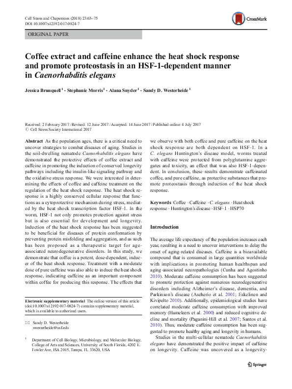 (PDF) Coffee extract and caffeine enhance the heat shock response and