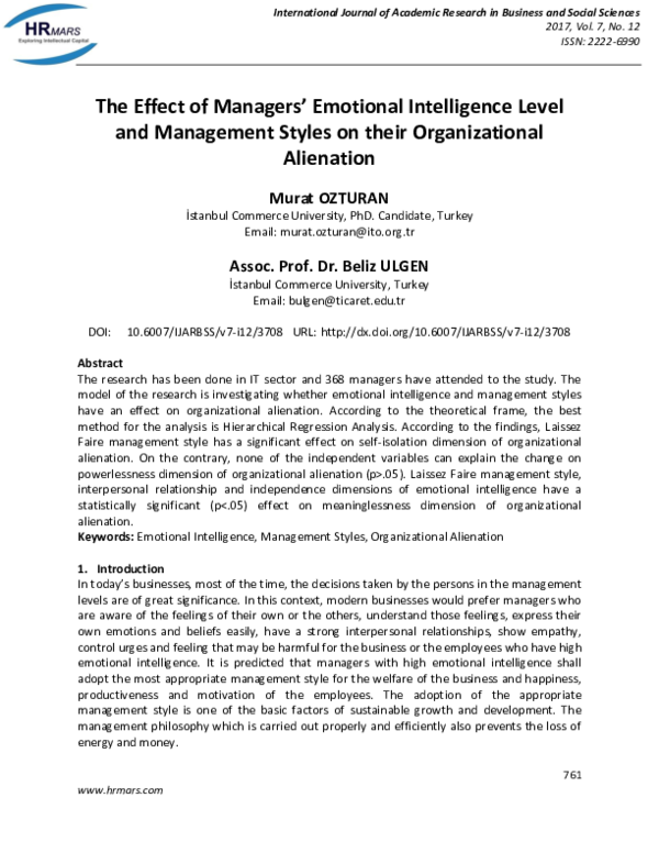 (PDF) The Effect of Managersâ Emotional Intelligence Level and ...
